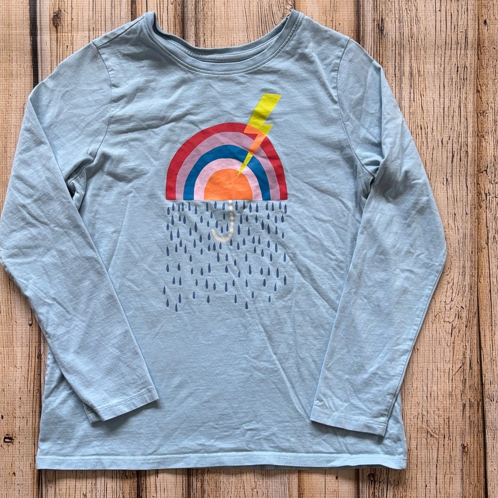 Tea Collection Sky Blue Long Sleeve Tee with Rainbow and Lightning